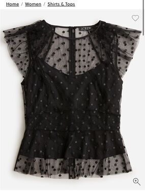 NWT J. Crew Black Polka Dot Mesh Peplum Blouse
